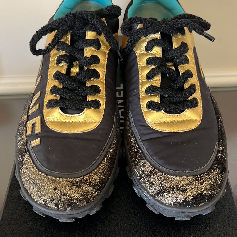 Chanel gold and black sneakers worn couple of times size 42 with box
